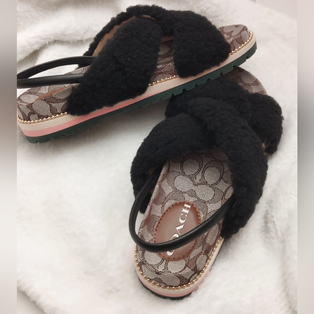 Coach fuzzy sandals